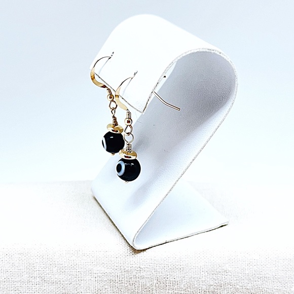 Evil Eye Dangle Earrings in White/Blue or Black/White, Sterling or Gold Filled - Picture 6 of 8